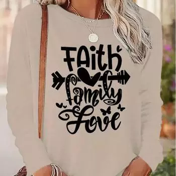 Топы для женщин Q-версия с буквенным принтом, круглым вырезом и длинным рукавом, футболка, осенний повседневный тонкий пуловер, женский топ с длинным рукавом XS белый