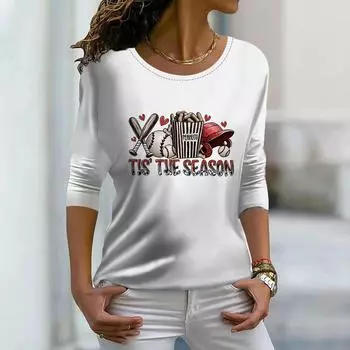 Топы для женщин с 3D белыми буквами и принтом теннисного мяча, футболка с круглым вырезом и длинными рукавами, осенний повседневный тонкий пуловер, женский топ с длинными рукавами XS белый