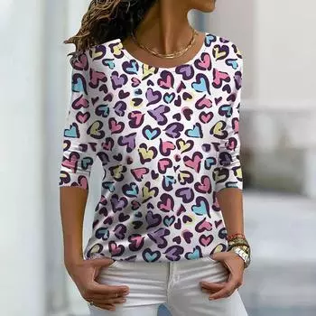 Топы для женщин с 3D-принтом розовых губ, футболка с круглым вырезом и длинными рукавами, осенний повседневный тонкий пуловер, женский топ с длинными рукавами XS розовый