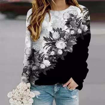 Топы для женщин с цветным принтом кактусов, круглым вырезом и длинным рукавом, футболка, осенний повседневный тонкий пуловер, женский топ с длинным рукавом XS розовый