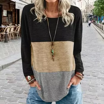 Топы для женщин с цветными полосками и принтом в виде круглого выреза, футболка с длинным рукавом, осенний повседневный тонкий пуловер, женский топ с длинным рукавом XS розовый