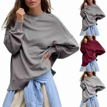 Топы для женщин с длинным рукавом, пуловер с круглым вырезом, повседневный топ на пуговицах M