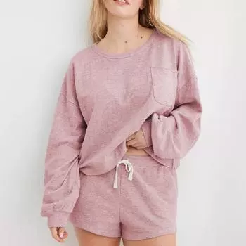 Топы для женщин с длинным рукавом, пуловер с V-образным вырезом и пуговицами, повседневный топ L розовый