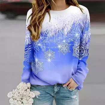 Топы для женщин с градиентным кулоном и принтом снежинок, с круглым вырезом и длинным рукавом, футболка на осень, облегающий женский топ с длинным рукавом XS розовый