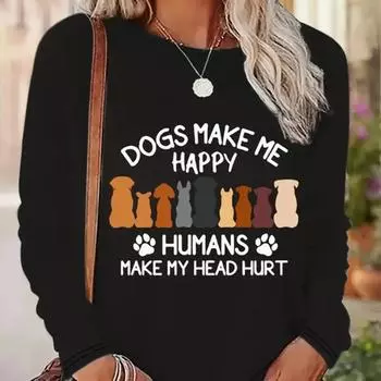 Топы для женщин с надписью Love Dog, круглым вырезом и длинным рукавом, футболка, осенний повседневный тонкий пуловер, женский топ с длинным рукавом XS розовый