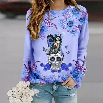 Топы для женщин с принтом 3D черепа и бабочки, с круглым вырезом и длинным рукавом, футболка на осень, облегающий женский топ с длинным рукавом XS розовый