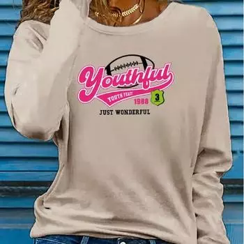 Топы для женщин с принтом алфавита регби, круглым вырезом и длинным рукавом, футболка, осенний повседневный тонкий пуловер, женский топ с длинным рукавом XS белый