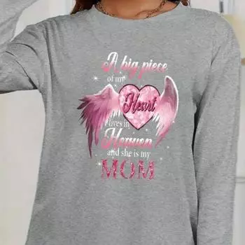 Топы для женщин с принтом «Angel Love Letter» с круглым вырезом и длинными рукавами, осенний повседневный тонкий пуловер, женский топ с длинными рукавами XS чёрный