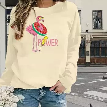 Топы для женщин с принтом фламинго и букв, круглый вырез, длинный рукав, футболка, осенний повседневный тонкий пуловер, женский топ с длинным рукавом XS розовый