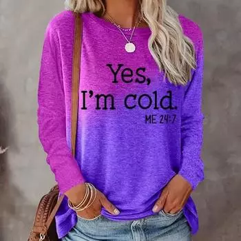 Топы для женщин с принтом градиентного слогана, круглым вырезом и длинным рукавом, футболка, осенний повседневный тонкий пуловер, женский топ с длинным рукавом XS розовый