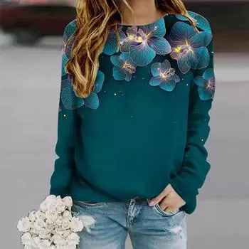 Топы для женщин с принтом камелии 3D, круглым вырезом и длинным рукавом, футболка, осенний повседневный тонкий пуловер, женский топ с длинным рукавом XS розовый