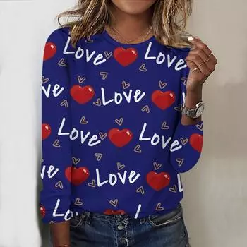 Топы для женщин с принтом «Lever Love Cat» и круглым вырезом, футболка с длинным рукавом, осенний повседневный тонкий пуловер, женский топ с длинным рукавом XS розовый