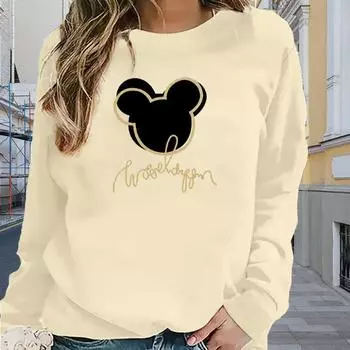 Топы для женщин с принтом лица животного, круглый вырез, длинный рукав, футболка, осенний повседневный тонкий пуловер, женский топ с длинным рукавом XS розовый