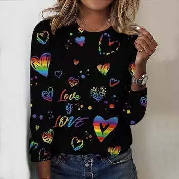 Топы для женщин с принтом Love&Sunflowers, круглым вырезом и длинным рукавом, футболка, осенний повседневный тонкий пуловер, женский топ с длинным рукавом XS розовый