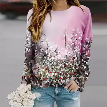 Топы для женщин с принтом одуванчика и круглым вырезом, футболка с длинным рукавом, повседневный облегающий женский топ с длинным рукавом XS розовый