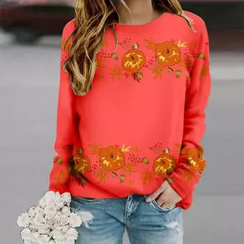 Топы для женщин с принтом оранжевого кленового листа, круглым вырезом и длинным рукавом, футболка, осенний повседневный тонкий пуловер, женский топ с длинным рукавом XS фиолетовый