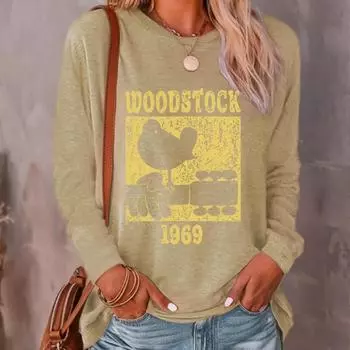 Топы для женщин с принтом птицы, играющей на гитаре, с круглым вырезом и длинным рукавом, футболка, осенний повседневный тонкий пуловер, женский топ с длинным рукавом XS розовый