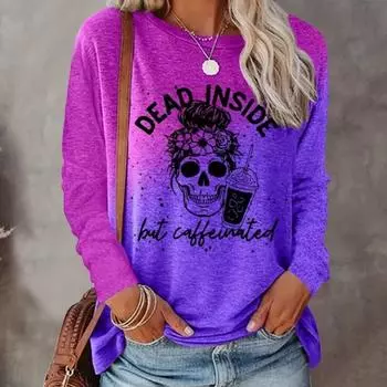 Топы для женщин с принтом «Скелет красоты» и круглым вырезом, футболка с длинным рукавом, осенний повседневный тонкий пуловер, женский топ с длинным рукавом XS розовый