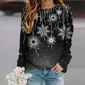 Топы для женщин с принтом снежного кома, круглым вырезом и длинным рукавом, футболка, осенний повседневный тонкий пуловер, женский топ с длинным рукавом XS розовый