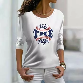Топы для женщин с принтом теннисного мяча в виде 3D-алфавита, круглым вырезом и длинным рукавом, футболка на осень, облегающий женский топ с длинным рукавом XS белый