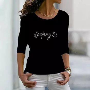 Топы для женщин с принтом в виде 3D-лица и букв, круглый вырез, длинный рукав, футболка, осенний повседневный тонкий пуловер, женский топ с длинным рукавом XS розовый