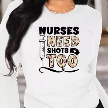 Топы для женщин с принтом в виде мультяшных букв, с круглым вырезом и длинным рукавом, футболка, осенний повседневный тонкий пуловер, женский топ с длинным рукавом XS белый