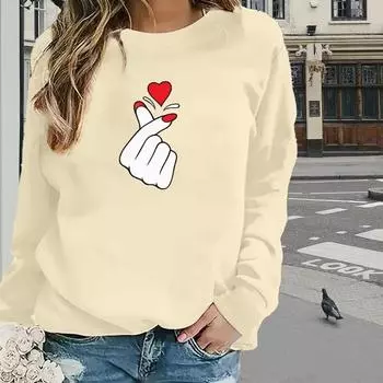 Топы для женщин с принтом в виде руки и сердца, круглый вырез, длинный рукав, футболка, осенний повседневный тонкий пуловер, женский топ с длинным рукавом XS розовый