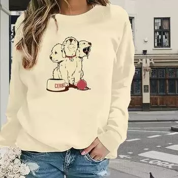 Топы для женщин с рисунком милой маленькой собачки, круглый вырез, длинный рукав, футболка, осенний повседневный тонкий пуловер, женский топ с длинным рукавом XS розовый