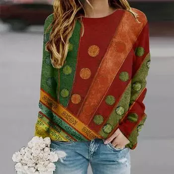 Топы для женщин с вертикальным круглым горошек, с круглым вырезом, с длинным рукавом, футболка, осенний повседневный тонкий пуловер, женский топ с длинным рукавом XS фиолетовый