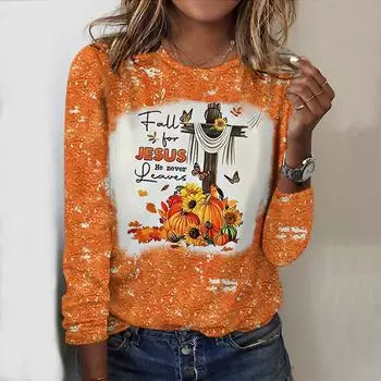 Топы для женщин, симпатичная футболка с принтом «призрак-кошка» с круглым вырезом и длинными рукавами, осенний повседневный тонкий пуловер, женский топ с длинными рукавами XS розовый