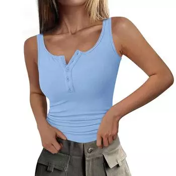Топы для женщин Топы без рукавов Женская блузка Летние топы Женская легкая блузка Топы Повседневная футболка-пуловер Базовая рубашка XL синий