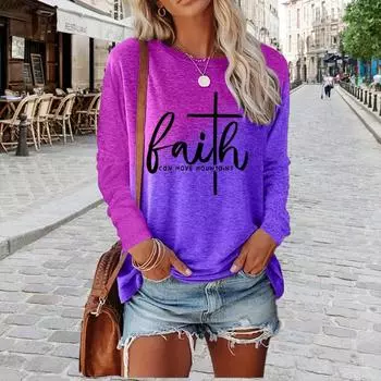 Топы для женщин Вера Слоган Печать Круглый вырез Длинный рукав Футболка Осенний повседневный тонкий пуловер Женский длинный рукав Топ XS розовый