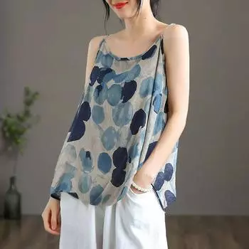 Топы-камисоль для женщин, хлопковая свободная футболка-халтер, женская летняя майка без рукавов, облегающие эластичные топы без рукавов с принтом M