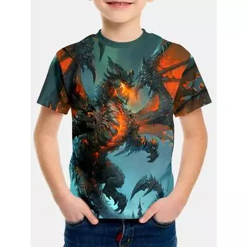 Топы Корейская детская одежда Дракон 3D Принт 2024 с коротким рукавом Детская футболка Топы Футболки Футболки Одежда для мальчиков Дети Мальчик 100