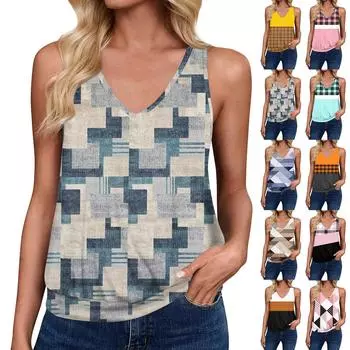 Топы на бретелях для женщин, свободная посадка, футболка без рукавов с v-образным вырезом в стиле ретро, женские повседневные летние блузки S