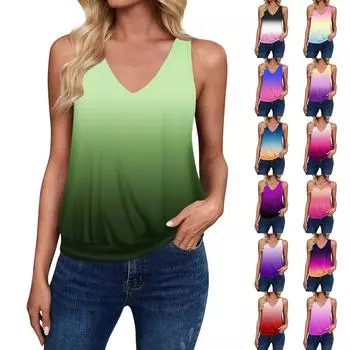 Топы на бретелях для женщин, свободная посадка, футболка без рукавов с v-образным вырезом в стиле ретро, женские повседневные летние блузки L