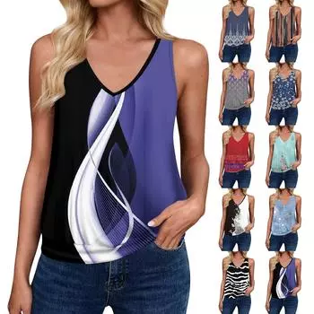 Топы на бретелях для женщин, свободная посадка, футболка без рукавов с v-образным вырезом в стиле ретро, женские повседневные летние блузки XL чёрный