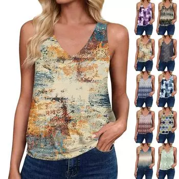 Топы на бретелях для женщин, свободная посадка, футболка без рукавов с v-образным вырезом в стиле ретро, женские повседневные летние блузки M зелёный
