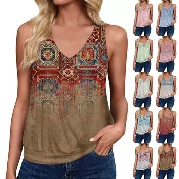 Топы на бретелях для женщин, свободная посадка, футболка без рукавов с v-образным вырезом в стиле ретро, женские повседневные летние блузки XL хаки
