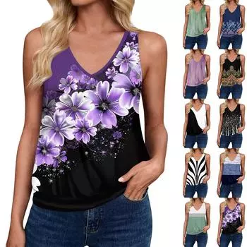 Топы на бретелях для женщин, свободная посадка, футболка без рукавов с v-образным вырезом в стиле ретро, женские повседневные летние блузки XL