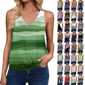 Топы на бретелях для женщин, свободная посадка, футболка без рукавов с v-образным вырезом в стиле ретро, женские повседневные летние блузки L