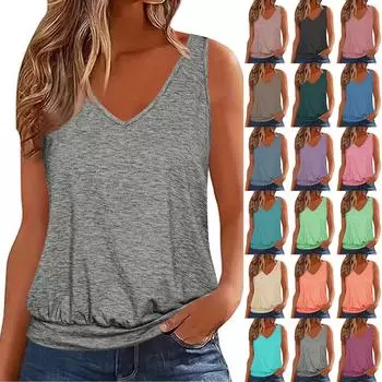 Топы на бретелях для женщин, свободная посадка, футболка без рукавов с v-образным вырезом, женские повседневные летние однотонные блузки XL