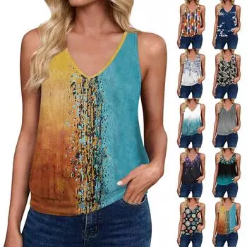 Топы на бретелях для женщин, свободная посадка, футболка без рукавов с v-образным вырезом в стиле ретро, женские повседневные летние блузки L чёрный