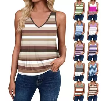 Топы на бретелях для женщин, свободная посадка, футболка без рукавов с v-образным вырезом в стиле ретро, женские повседневные летние блузки XXL