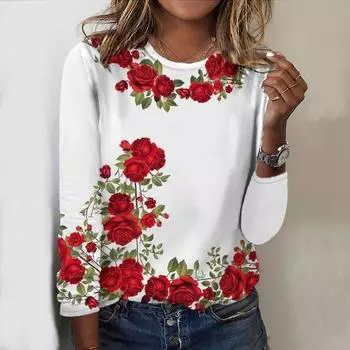 Топы на весну и осень с принтом розового кольца и круглым вырезом, футболка с длинным рукавом, осенний повседневный тонкий пуловер, женский топ с длинным рукавом XS розовый