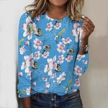 Топы на весну и осень с принтом персикового цвета, круглым вырезом и длинными рукавами, футболка, повседневный тонкий женский топ с длинными рукавами XS розовый