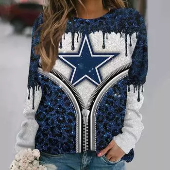 Топы с длинными рукавами и круглым вырезом со звездным принтом для женщин, повседневная толстовка Game Day, толстовки с рисунком американского футбола, футболки большого размера M