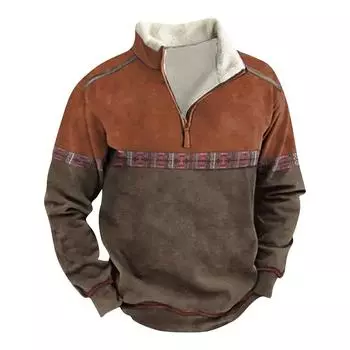 Топы с длинными рукавами, мужская контрастная зимняя толстовка на молнии, повседневный свитер на открытом воздухе L винный