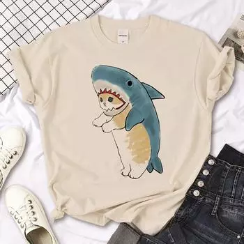 Топы с изображением кота, женские футболки, уличная одежда, летняя футболка с аниме для девочек, японская одежда Y2k S