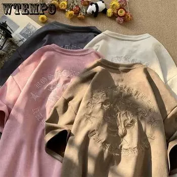 Топы с короткими рукавами большого размера, женские летние футболки с вышивкой роз, топы с принтом для пар M розовый